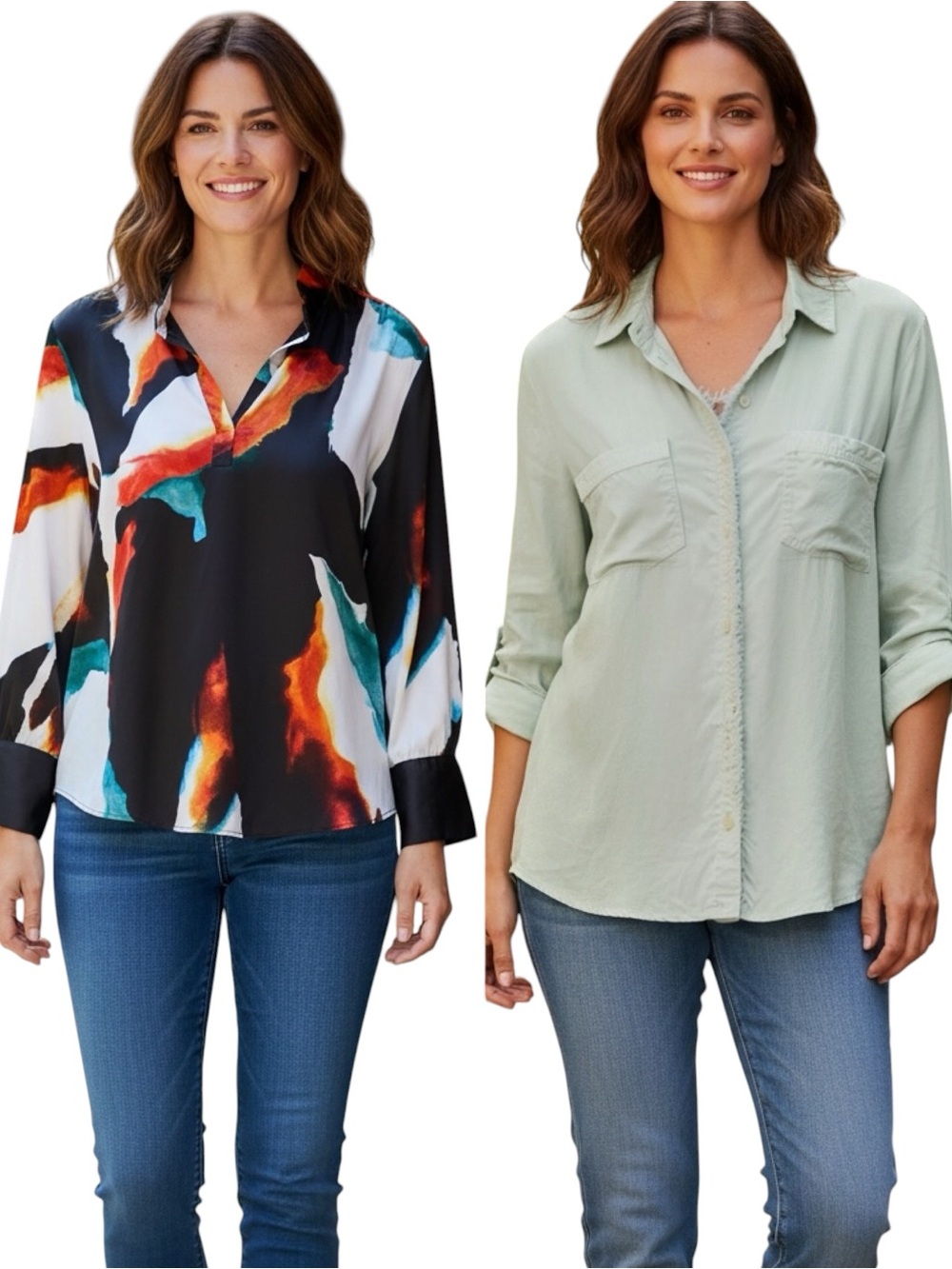 CHICO’S Bundle 2 Tops Size 3 & 3.5 Green + Abstract Print